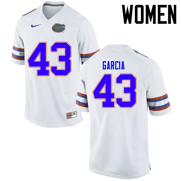 NCAA Florida Gators Cristian Garcia Women's #43 Nike White Stitched Authentic College Football Jersey OVU4364SD